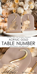TISCHDEKORATIONSCHILDER   Acryl Tischdekoration Zahlen Acrylbogen Beige Tischnummern, klare Acryl- und goldene Tischnummern, Nude Taupe Gold Plexi Tischnummern, Tan Luxus Hochzeits Tischdekoration, Erdige Hochzeitsbeschilderung.34