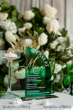 TABLE DECOR SIGNS Acrylic table decor Numbers Green Acrylic Half Arch Dessert menu, Green Acrylic gold Candy Bar Sign, Greenery & Gold Plexi Table Arch Menu, Luxury emerald gree Wedding Table Decor, Wedding10