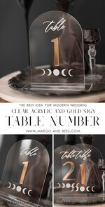 TABLE DECOR SIGNS Acrylic table decor Numbers Acrylic Arch Table Numbers, Clear Acrylic and gold Sign, Gold Plexi Table Numbers, Luxury Wedding Table Decor, Wedding Golden mirror and white UV table numbers 8