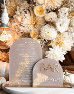 TABLE DECOR SIGNS Acrylic table decor Numbers Acrylic Arch Cappuccino Bar Menu, Clear Acrylic And Gold Bar Menu, Nude Taupe Gold Plexi Drink Bar Menu, Tan Luxury Wedding Drink Bar Table Decor, Earthy Wedding Signage Golden Mirror Bar Menu45