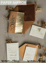 SAMPLING SERVICE samples Sample, bespoke sample set  Fall Mirror gold Wedding Invitations, Elegant Terracotta Wedding Cards, Burnt orange mirror  Wedding Invites, Mirror Gold Plexi Wedding Invitation Suite2