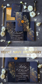 SAMPLING SERVICE samples Navy Blue wedding Invitation Sample, handmade sample set, Gold wedding invitation samples, Glamour Acrylic invites sample set6