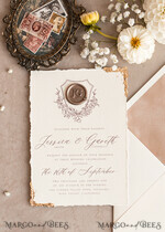 SAMPLING SERVICE samples Ivory Deckled Edge wedding Invitation Sample, handmade  sample set, wax seal emblem wedding invitation, romantic beige velvet invitation sample set6