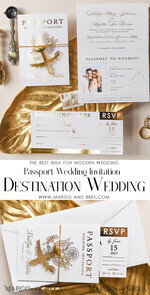 SAMPLING SERVICE samples Destination wedding Invitation Sample, Gold Passport sample set, boarding card wedding invitation, travel gold invites sample set13
