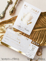 SAMPLING SERVICE samples Destination wedding Invitation Sample, Gold Passport sample set, boarding card wedding invitation, travel gold invites sample set13