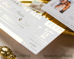 SAMPLING SERVICE samples Destination wedding Invitation Sample, Gold Passport sample set, boarding card wedding invitation, travel gold invites sample set13