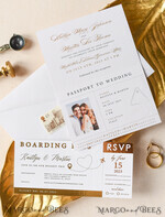 SAMPLING SERVICE samples Destination wedding Invitation Sample, Gold Passport sample set, boarding card wedding invitation, travel gold invites sample set13