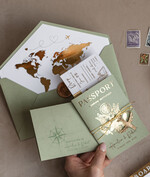 SAMPLING SERVICE samples Sample, bespoke sample set  Gold Sage green Passport Wedding Invitation, Golden Wedding Cards Boarding Pass, Greenry Travel Passport Wedding Invitations Abroad, Destination Greece Wedding Invites, Tuscany Travel Map Wedding Stationary Italy World map 28