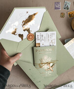 SAMPLING SERVICE samples Sample, bespoke sample set  Gold Sage green Passport Wedding Invitation, Golden Wedding Cards Boarding Pass, Greenry Travel Passport Wedding Invitations Abroad, Destination Greece Wedding Invites, Tuscany Travel Map Wedding Stationary Italy World map 28