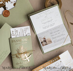 SAMPLING SERVICE samples Sample, bespoke sample set  Gold Sage green Passport Wedding Invitation, Golden Wedding Cards Boarding Pass, Greenry Travel Passport Wedding Invitations Abroad, Destination Greece Wedding Invites, Tuscany Travel Map Wedding Stationary Italy World map 28