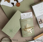SAMPLING SERVICE samples Sample, bespoke sample set  Gold Sage green Passport Wedding Invitation, Golden Wedding Cards Boarding Pass, Greenry Travel Passport Wedding Invitations Abroad, Destination Greece Wedding Invites, Tuscany Travel Map Wedding Stationary Italy World map 28