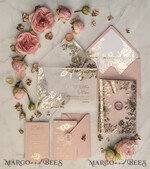SAMPLING SERVICE samples Dusty Rose wedding Invitation Sample, handmade sample set, Gold Arabic wedding invitation samples, Glamour Floral invites sample set4