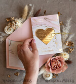 DATEN MERKEN Acrylgoldmagnete Personalisierte Blush Pink Save the Date Acryl Geometrisches Herz Magnet und Karte, Gold Blush Pink Herz Hochzeit Save The Dates Acrylmagnete, Save The Date Karten mit Herzmagnet.7