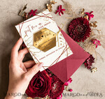 SAVE THE DATES acrylic gold magnets Personalised Maroon Save the Date hexagon Magnet and Card, boho Wedding Save The Dates Acrylic golden mirror magnet9