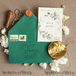 SAVE THE DATES acrylic gold magnets Luxury Green and Gold Save the Date Acrylic Magnet and Card, Gold Wedding Save The Dates Acrylic Magnets, Dark Green envelope Save The Date 4