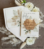 DATEN MERKEN Acrylgoldmagnete Personalisierte Gold Acryl Hexagon Save the Date Magnet und Karte, Elfenbein Hochzeit Save The Dates Plexi Magnete, Hochzeit Boho Save The Date Karten6
