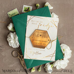 DATEN MERKEN Acrylgoldmagnete Luxus Save the Date Sechseck Acrylmagnet und Karte, Grün Gold Grünery Elegante Hochzeits-Save The Dates Acrylmagneten, glamouröse Save The Date Karten4