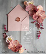 DATEN MERKEN Acrylgoldmagnete Datum merken personalisiert, luxuriöse Plexi-Satin, blush rosa Umschlag, Acryl-Satin, Hochzeit Save The Date Karte7