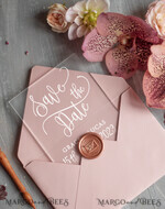 DATEN MERKEN Acrylgoldmagnete Datum merken personalisiert, luxuriöse Plexi-Satin, blush rosa Umschlag, Acryl-Satin, Hochzeit Save The Date Karte7