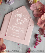 DATEN MERKEN Acrylgoldmagnete Datum merken personalisiert, luxuriöse Plexi-Satin, blush rosa Umschlag, Acryl-Satin, Hochzeit Save The Date Karte7