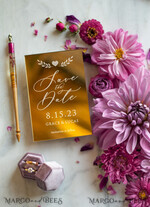 DATEN MERKEN Acrylgoldmagnete Luxuriöse Hochzeits-Save-the-Date, Personalisierter goldener Spiegel, Plexiglas Gold, Hochzeits-Save-the-Date rosa Umschlag4