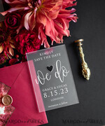DATEN MERKEN Acrylgoldmagnete Luxus Hochzeits Save the Date, Personalisierte Save the Date, Plexi Satin, Bordeaux Umschlag3