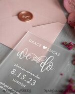 DATEN MERKEN Acrylgoldmagnete Luxus Hochzeits „Save the Date“, personalisiertes „Save the Date“, Plexi Satin, blush pink Umschlag, Acryl Satin4