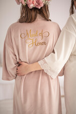 Brautjungfer/Trauzeuge Box HOCHZEITSROBE  
 Geschenk für die Trauzeugin; Wirst du mein Brautjungferngeschenk sein. Hochzeitsweicher Morgenmantel aus Samt, romantischer Hochzeitsmorgenmantel in Blush.9