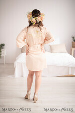 NEWLY WEDS COUPLE GIFTS Bride gifts Beige satin elegant wedding robe with gold foil inscription, Elegant stylish Wedding Robe, Bridal Party Robe 5
