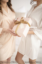 NEWLY WEDS COUPLE GIFTS Bride gifts Beige satin elegant wedding robe with gold foil inscription, Elegant stylish Wedding Robe, Bridal Party Robe 5