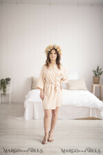 NEWLY WEDS COUPLE GIFTS Bride gifts Beige satin elegant wedding robe with gold foil inscription, Elegant stylish Wedding Robe, Bridal Party Robe 5