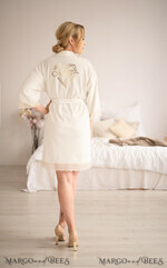 NEWLY WEDS COUPLE GIFTS Bride gifts Romantic Elegant Wedding Robe, Custom geometric Heart Robe, Bride Velvet White SOFT robe7