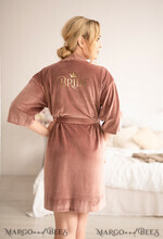 NEWLY WEDS COUPLE GIFTS Bride gifts Rose Gold Velvet wedding Robe, Custom bespoke wedding Robe, Bride Gift Robe with Gold Text4