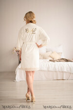 NEWLY WEDS COUPLE GIFTS Bride gifts Custom bespoke wedding velvet Robe, Bride robe White with Gold Foil Text, Elegant Robe6