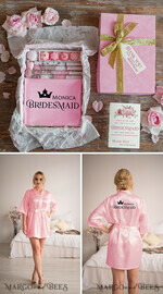 BRIDESMAID/BEST MAN BOX BRIDESMAID THANK YOU Bridesmaid Thank You Box Pink Blush satin robe maid of honor bath salt soap velvet box10