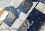 HOCHZEITS EINLADUNGEN Einladungen für VIP/ Boxeinladungen für Eltern Vip Marineblau Goldfolien-Hochzeitseinladungen in Samtbox, Plexi Glamour Hochzeitseinladungs-Set Luxusbox, Romantische Samt-Hochzeitseinladungen, Maßgeschneiderte Goldene Einladungen29