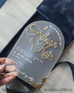 HOCHZEITS EINLADUNGEN Einladungen für VIP/ Boxeinladungen für Eltern Vip Marineblau Goldfolien-Hochzeitseinladungen in Samtbox, Plexi Glamour Hochzeitseinladungs-Set Luxusbox, Romantische Samt-Hochzeitseinladungen, Maßgeschneiderte Goldene Einladungen29