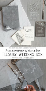 WEDDING INVITATIONS Invitations for VIP/ boxed Invites for Parents Luxury Silver Foil Wedding Invitation Box, Acrylic invitation in Velvet Box, Romantic Velvet Wedding Cards, Bespoke silver Wedding Stationery, Luxury  Invitations15