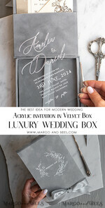 WEDDING INVITATIONS Invitations for VIP/ boxed Invites for Parents Luxury Silver Foil Wedding Invitation Box, Acrylic invitation in Velvet Box, Romantic Velvet Wedding Cards, Bespoke silver Wedding Stationery, Luxury  Invitations15
