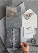 WEDDING INVITATIONS Invitations for VIP/ boxed Invites for Parents Luxury Silver Foil Wedding Invitation Box, Acrylic invitation in Velvet Box, Romantic Velvet Wedding Cards, Bespoke silver Wedding Stationery, Luxury  Invitations15