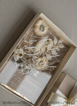 WEDDING INVITATIONS Invitations for VIP/ boxed Invites for Parents Natural Dried Flowers Wedding Invitations in velvet box, Plexi Glamour Boxed Wedding Invitation Suite Luxury, Romantic Velvet Wedding Cards, Bespoke Golden Invites41