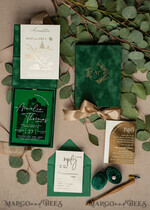 WEDDING INVITATIONS Invitations for VIP/ boxed Invites for Parents Emerald green Velvet Boxed Wedding Invitation Box, Clear Green Plexi glass wedding invitations, Elegant green Velvet Wedding Cards, Bespoke Golden Wedding Stationery, Mirror gold Invitations10