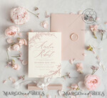 TEMPLETT wedding invitation download Boho Blush Pink wedding Invitations Set Template, Instant Download Printable Invites Home Printing, Simple  Wedding Invitation Card, WBoho169