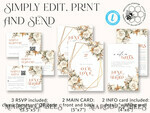 TEMPLETT  
 Hochzeits Einladung Download Boho Blumen Vintage Hochzeitskarten Set Vorlage, Sofortiger Download Druckbare Einladungen Heimdruck, Einfache Hochzeitskarten11