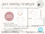 TEMPLETT wedding invitation download Rustic wedding Invitations Set Template, Instant Download Printable Invites Home Printing,Simple Elegant Wedding Invitation Card Set WRoses89
