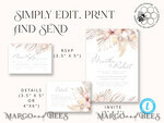 TEMPLETT wedding invitation download Modern Boho wedding Invitations Set Template, Instant Download Printable Invites Home Printing, Simple Rustic Wedding Invitation Card Set9