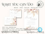 TEMPLETT wedding invitation download Modern Boho wedding Invitations Set Template, Instant Download Printable Invites Home Printing, Simple Rustic Wedding Invitation Card Set9