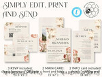 TEMPLETT  
 Hochzeits Einladung Download Boho Rosen Hochzeitskarten Set Vorlage, Sofortiger Download Druckbare Einladungen Heimdruck, Einfache Karten10