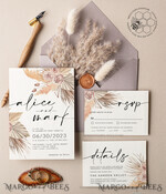 TEMPLETT wedding invitation download Elegant Boho wedding Invitations Set Template, Instant Download Printable Invites Home Printing, Simple Rustic Wedding Invitation Card Set7