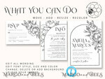 TEMPLETT wedding invitation download Boho Florals white wedding Invitations Set Template, Instant Download Printable Invites Home Printing, Arch Floral Wedding Invitation Card7